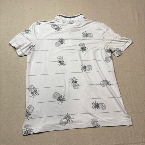 Travis Mathew White Pineapple Design Short Sleeve Polo Men’s Large White Black - Picture 2 of 5